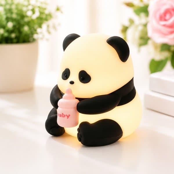 Baby Panda Silicone Night Lamp with Milk Bottle