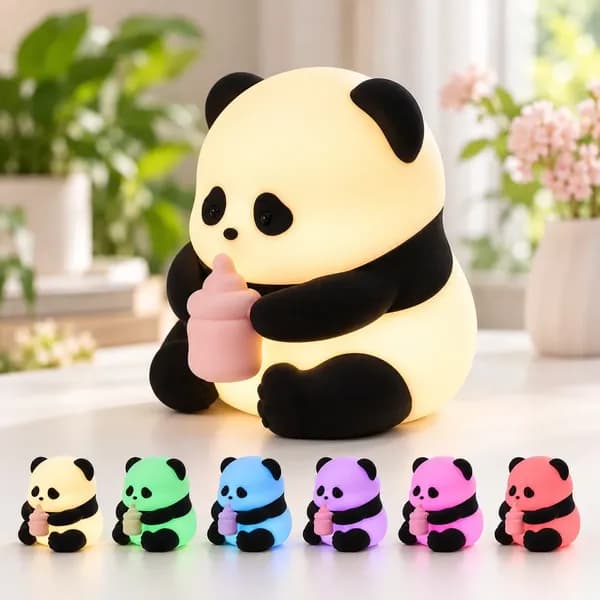 Baby Panda Silicone Night Lamp with Milk Bottle - View 2